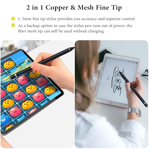 Active Stylus Pen for iPhone/iPad/Android, Kenkor Pencil with Dual Touch Function, Rechargeable Digital Fine Point Pen for Apple iPad Pro/Air/Mini/iPhone/Switch/Phone/Samsung/Tablet Drawing & Writing - color: Black