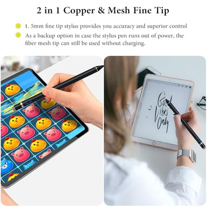 Active Stylus Pen for iPhone/iPad/Android, Kenkor Pencil with Dual Touch Function, Rechargeable Digital Fine Point Pen for Apple iPad Pro/Air/Mini/iPhone/Switch/Phone/Samsung/Tablet Drawing & Writing - color: Black