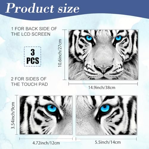 PLIGREAT White Tiger Laptop Decal Sticker Skin Cover, Blue Eyes Laptop Sticker Skins Decal Fits 12" 13" 13.3" 14" 15" Laptops Universal Removable Vinyl Notebook Art Protector Netbook PC Cover Decal - color: black,white