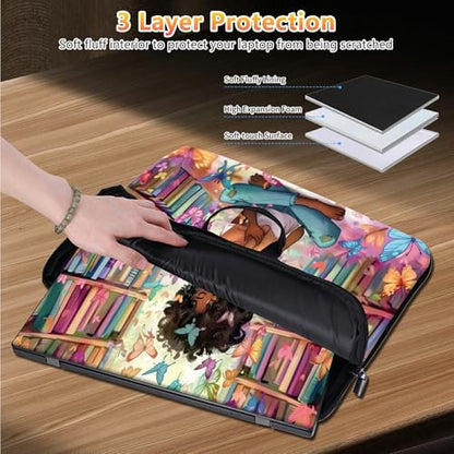 10 inch Laptop Sleeve with Laptop Skin Sticker Set – Slim Protective Case with Smooth Zipper, Lightweight Tablet & Notebook Sleeve for Travel & Daily Carry, Library Girl - color: Library Girl, size: 10 inch