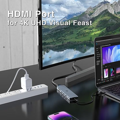 USB C Hub Multiport Adapter, 7 in 1 USB C Docking Station with 4K HDMI, 100W PD Charging Port, 3 USB 3.0, SD/TF Card Reader