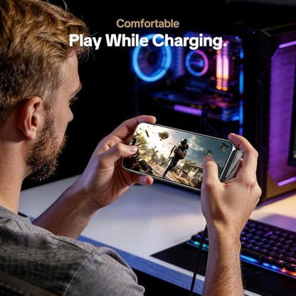 MFish 240W USB-C Cable with Foldable Stand, 3.93FT | 90° T-shaped plug, PD 3.1, E-Marker chip, 45,000 bend test, slim-case fit - color: Black