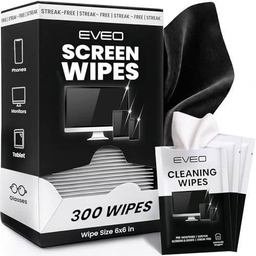 EVEO Screen Wipes - Electronic Wipes, Computer Screen Cleaner Wipes for Electronics | Computer Screen Wipes Phone Wipes & Lens Wipes for PC, Laptop, Phone, Car & More - Microfiber Included (300 Pack) - size: 300 Pack