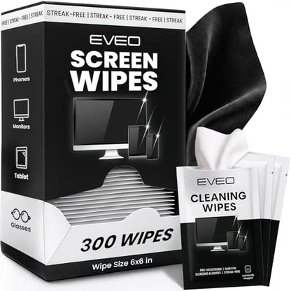 EVEO Screen Wipes - Electronic Wipes, Computer Screen Cleaner Wipes for Electronics | Computer Screen Wipes Phone Wipes & Lens Wipes for PC, Laptop, Phone, Car & More - Microfiber Included (300 Pack) - size: 300 Pack