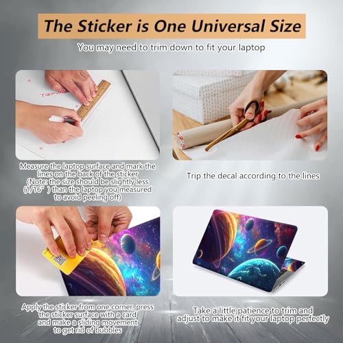 Laptop Skin Sticker for 12.1”-15.6“ Laptops (Fits 13”, 13.3”, 14”, 15”, 15.4”) | Protective Universal Reusable Vinyl Art Decal Cover | Waterproof & Scratch-Resistant-Colorful Planets Stars in Space - color: Colorful planets stars in space