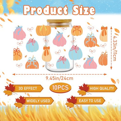 Rngmsi Fall UV DTF Stickers - 10 Sheets Blue Autumn UV DTF Cup Wraps for 16 oz Glass, Gnome Pumpkin Car Maple Leaf Rub on Transfer Stickers, Waterproof Uvdtf Decals for Water Bottle, DIY Fall Crafts - style: Fall Maple Leaf