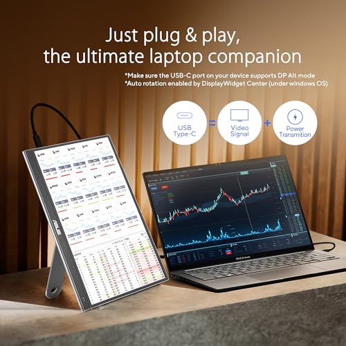 ASUS ZenScreen 16” OLED USB-C portable monitor (MQ16AHE) – Full HD, 100% DCI-P3, 1ms, HDR-10, Mini HDMI, Eye Care, Proximity Sensor, 360° kickstand, Compatible with Laptops, Smartphones, 3 yr warranty - style: 16" OLED USB-C kickstand