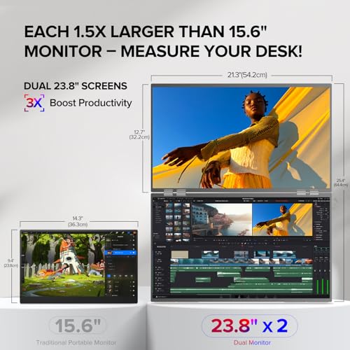 UPERFECT Delta 23.8" 100Hz Portable Dual Monitor for Laptop Screen Extender, 1080P HDR 360° Folding Stacked Triple Monitor with Stand & VESA for Laptop PC Phone Game Console (No Driver Needed) - size: 23.8"