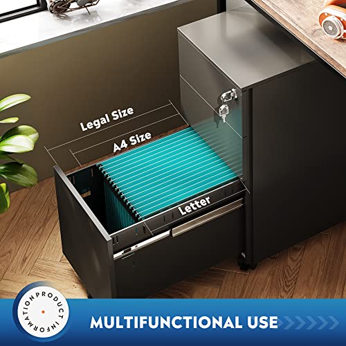 DEVAISE Slim File Cabinet, 3 Drawer Mobile Filing Cabinet for Letter/Legal/A4 Files, Fully Assembled Except Wheels, Black - color: Black, size: 17"D x 12"W x 24"H
