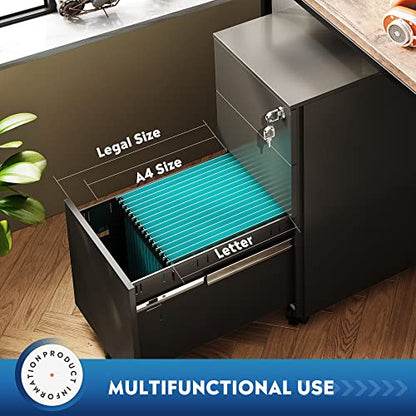 DEVAISE Slim File Cabinet, 3 Drawer Mobile Filing Cabinet for Letter/Legal/A4 Files, Fully Assembled Except Wheels, Black - color: Black, size: 17"D x 12"W x 24"H