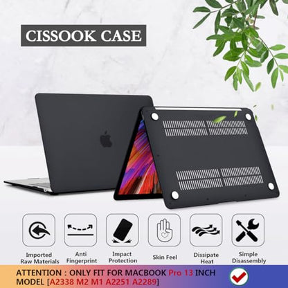 CISSOOK Matte Black Hard Shell Case Compatible with MacBook Pro 13 Inch Case 2025-2016 Release Model A2338 A2251 A2289 with Touch bar, MacBook Pro 13 M1 M2 with Keyboard Cover | 4in1 Set Hard Shell Case with Keyboard Cover for 2020-2025 MacBook Pro 13 M2&