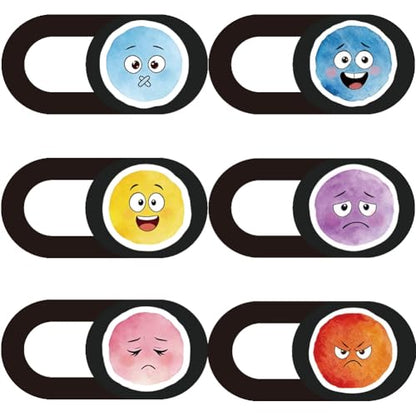 6Pcs 6 Styles Phone Camera Cover Slide Cute Emotion Pattern, Thin Camera Privacy Blocker 0.04 Inch Privacy Guard Accessories for Laptop Desktop Computer Tablet Notebook Home Office Use - color: Emotion