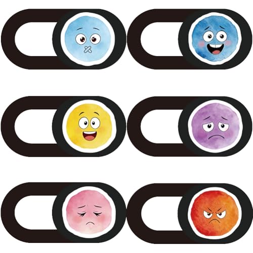 6Pcs 6 Styles Phone Camera Cover Slide Cute Emotion Pattern, Thin Camera Privacy Blocker 0.04 Inch Privacy Guard Accessories for Laptop Desktop Computer Tablet Notebook Home Office Use - color: Emotion