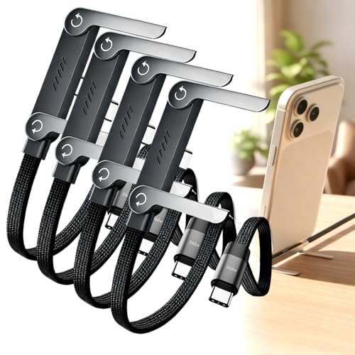 240W Braided Fast Charge Cable with Built-in Phone Stand, 2026 New Foldable Durable USB-C Cord 90 Degree USB C Cable Right Angle Multi-Functional Charger Cord, Type-C to Type-C（4PCS） - color: 4PCS