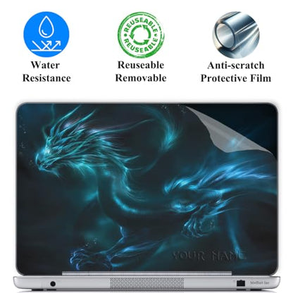 Meffort Inc Personalized Laptop Skin Sticker Cover Art Decal with Wrist Pad, Customize Your Text (13-13.5 Inch, Blue Dragon Design) - color: Blue Dragon Design, size: 13 - 13.5 Inch