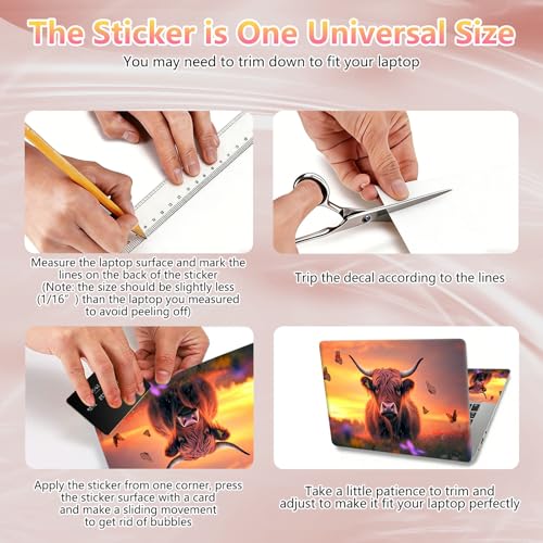 Laptop Skin Sticker Decal 12" 13" 13.3" 14" 15" 15.6",Waterproof Scratch Resistant Vinyl,Reusable Easy to Apply,for MacBook HP Dell Notebooks Netbooks Laptop,2 Wrist Pads,Cow Butterfly Dusk - color: Cow Butterfly Dusk