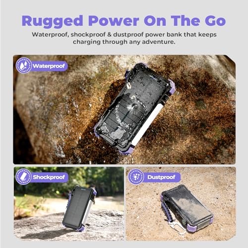 BLAVOR Solar Power Bank 20000mAh Built-in Cables, Wireless Charger for Phones & Apple Watch, 20W Fast Charging Battery Pack with USB C, Flashlight, Solar Charger for iPhone, iPad, iWatch, Samsung - color: Purple