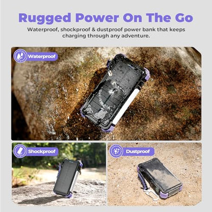 BLAVOR Solar Power Bank 20000mAh Built-in Cables, Wireless Charger for Phones & Apple Watch, 20W Fast Charging Battery Pack with USB C, Flashlight, Solar Charger for iPhone, iPad, iWatch, Samsung - color: Purple