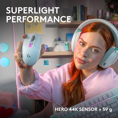 Logitech G305 X SUPERLIGHT Wireless Gaming Mouse, Lightweight 59g, HERO 44K Sensor, RGB lighting, LIGHTSPEED and Bluetooth, 130+ Hr Battery Life, 6 Programmable Buttons, Compatible with PC/Mac - White - color: White, style: Superlight