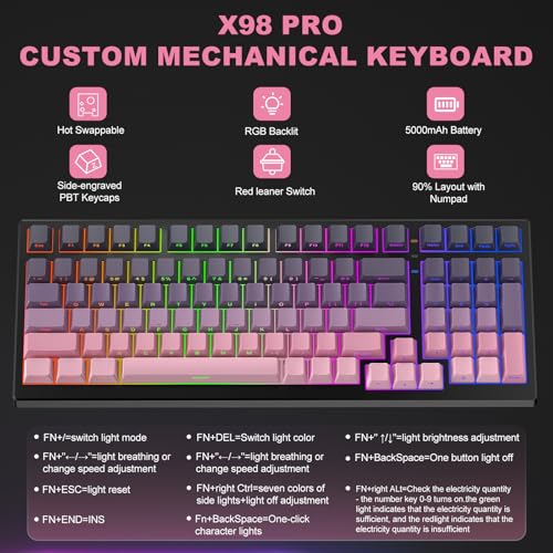 X98 PRO Wireless Mechanical Keyboard,Hot Swappable Custom Keyboard with Number Pad,Linear Switches,Tri-Mode BT5.0/2.4GHz/USB-C,RGB Backlit Computer Gaming Keyboards for Win/Mac/PC