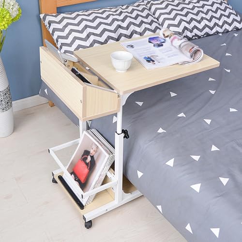 Overbed Table with Wheels Adjustable Height Small, Mobile Laptop Bedside Table, Living Room Sofa Side Table, Mobile Trolley Table for Bedroom, Hospital, Living Room(Brown) - color: Brown