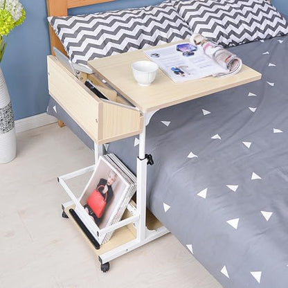 Overbed Table with Wheels Adjustable Height Small, Mobile Laptop Bedside Table, Living Room Sofa Side Table, Mobile Trolley Table for Bedroom, Hospital, Living Room(Brown) - color: Brown