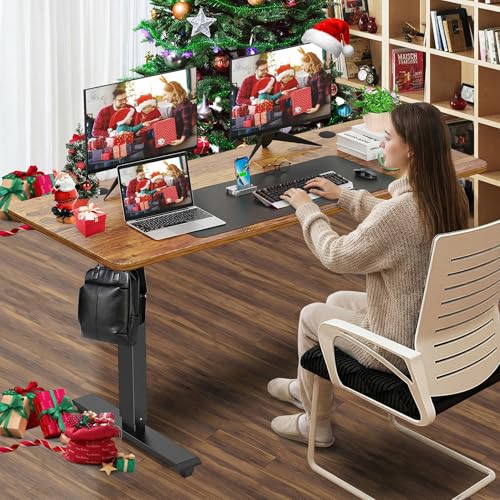 farexon Electric Standing Desk Adjustable Height, 63x24 Inches Computer Gaming Desk with Rolling Wheels, Mouse Pad,Multifunctional Stand up Desk for Home/Office(Brown) - color: Brown, size: 63 x 24''