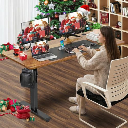 farexon Electric Standing Desk Adjustable Height, 55 x 24 Inch Sit Stand up Desk with Large Mouse Pad, 2 Metal Hook,4 Wheels,4 Memory Preset Heights Home Office Computer Desk（Brown） - color: Brown, size: 55 x 24''