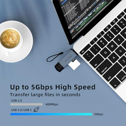 SD Card Reader, WALNEW USB 3.0 and USBC to SD/microSD Adapter for MacBook Pro/Air M1 M2,Mac,iPad 10th/Mini 6,XPS 15,Samsung Galaxy S23 S22,Tab S9 S7 S6 A8,Surface Laptop,Chromebook,Windows PC | Supports UHS-I SD/SDHC/SDXC/MicroSD, Compatible with MacBook,