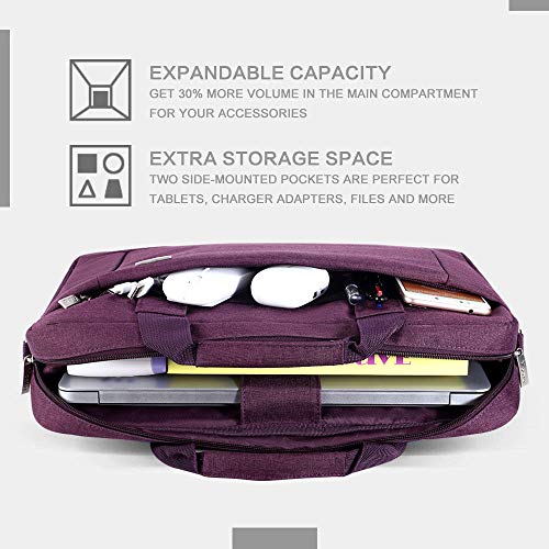 Voova 17.3-17 Inch Laptop Bag, Computer Bag, MacBook Bag, Dark Purple | Expandable splash-proof 17.3-inch laptop messenger bag with removable strap; fits MacBook, HP, Dell, Lenovo and Asus - color: Purple, size: 17-17.3 Inch