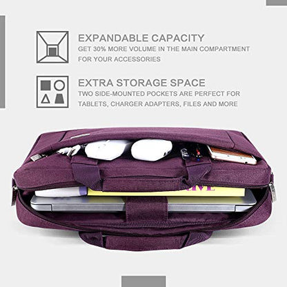 Voova 15.6-15 Inch Laptop Bag, Computer Bag, MacBook Bag, Dark Purple | Expandable splash-proof laptop messenger bag with removable strap; fits notebooks, MacBook, HP, Dell, Lenovo and Asus - color: Purple, size: 14-15.6 Inch