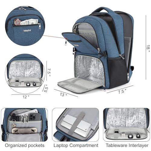 Insulated Lunch Backpack Fit 17" Laptop with Cooler Compartment | 2 In 1 Work Backpack with Lunch Box, Lunch Compartment, Water-Resistant, Lightweight, College Couputer Bag, Men & Women - color: Blue