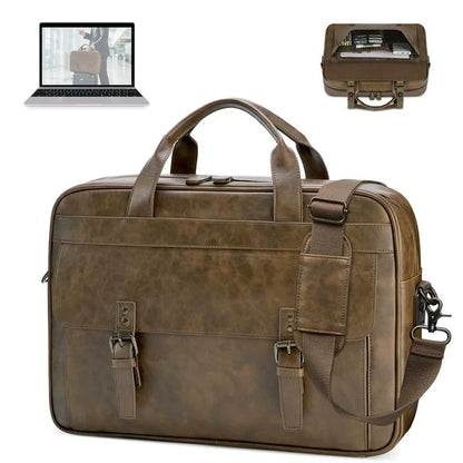 RAINSMORE Messenger Bag for Men 16 Inch Laptop Bag Vintage Leather Waterproof Laptop Briefcases Large Computer Satchel Bag