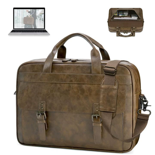RAINSMORE Messenger Bag for Men 16 Inch Laptop Bag Vintage Leather Waterproof Laptop Briefcases Large Computer Satchel Bag