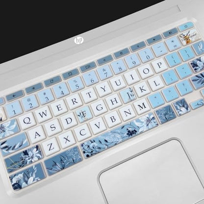 Silicone Keyboard Cover for HP Chromebook 11 x360, Chromebook 11 G2/G3/G4/G5/G6 EE/G7 EE, HP Chromebook 14-ca 14-ak 14-X Series, HP Chromebook 14 G2 G3 G4, Gray Blue Flower - color: Gray Blue Flower