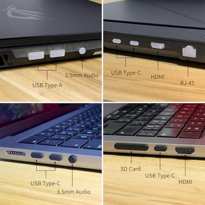 12 PCS Silicone Dust Plugs & Cleaning Brush, USB Port Dust Covers Compatible with iPhone 15 16 17,Kindle,MacBook,Mac mini,PS5,Includes USB-C, USB-A, HDMI, RJ-45, SD Slot and 3.5mm (Transparent) - color: Transparent
