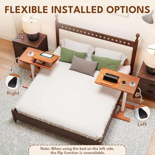 28" W x 16" D Tilt Desktop Overbed Table with H-Shaped Sturdy Base, Premium Rubberwood with 360° Concealed Casters, Moveable Bedside Table for Home,Office,Hospital Use (Wood) - color: Wood, style: Tilt