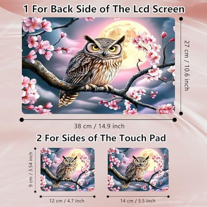 Laptop Skin Sticker Decal 12" 13" 13.3" 14" 15" 15.6",Waterproof Scratch Resistant Vinyl,Reusable Easy to Apply,for MacBook HP Dell Notebooks Netbooks Laptop,2 Wrist Pads,Cherry Blossom Owl - color: Cherry Blossom Owl
