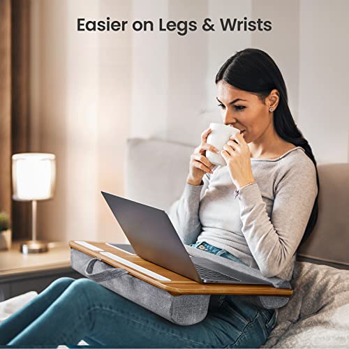 Totnz Lap Desk, Home Office Laptop Desk Fits up to 17 inches with Mouse Pad, Wrist Pad, Tablet, Pen & Phone Holder, Laptop Stand for Reading, Writing and Working, Wood Grain (TZLD3)
