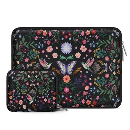 MOSISO Laptop Case 16 inch, 15-15.6 inch Laptop Sleeve Bag Compatible with MacBook Pro 16 M5 M4 M3 M2 M1, HP Acer Dell Lenovo ASUS, Neoprene Hummingbird Plants Flowers Bag with Small Case, Black - color: Black, size: 16 inch