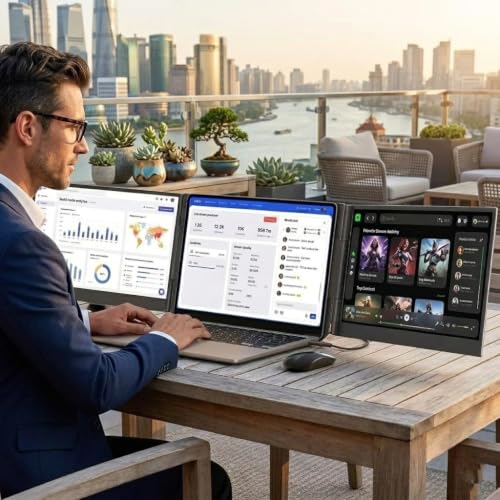 Leudaich 14'' Laptop Screen Extender, Portable Dual Monitor FHD 1080P IPS, Ultra-Slim Travel Monitor for 13-17" Laptops, Laptop Extender Work with Mac/Windows - size: 14''-triple