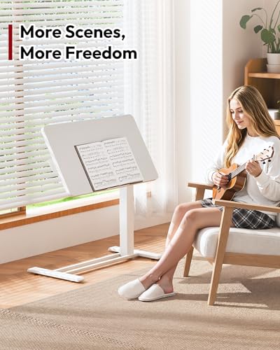 SANODESK Medical Adjustable Overbed Bedside Table with Casters 90° Tilt Top Pneumatic Mobile Rolling Laptop Computer Standing Desk Cart with Tray, Hospital and Home Use(31.5" W x 17.7" D, White) - color: White, size: Large