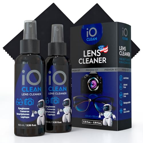 Eyeglass Lens Cleaner (3.38oz+3.38oz+2cloths) – Kit for Glasses, Screens, Camera, Laptops, Touchscreens, Computer Monitors, Other Electronics – 2 Microfiber Cloths Inluded