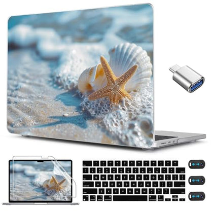 CISSOOK Compatible with MacBook Air 13.6 inch Case A3449 A3240 A3113 A2681 | 2026 2025 2024 2023 2022, 5in1 Set Hard Shell Case Keyboard Cover for MacBook Air 13.6 inch M2 M3 M4 M5, Beach&Shell - color: Air13.6inch-Beach&Shell