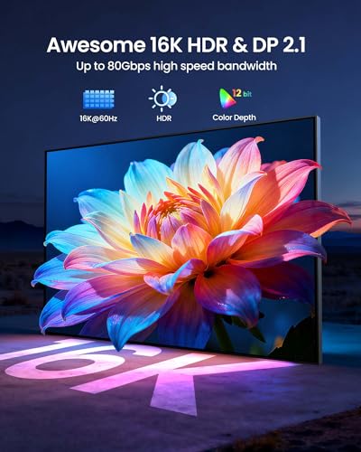Silkland 80Gbps USB C to DisplayPort 2.1 Cable [16K@60Hz, 8K@240Hz, 4K@540Hz], Unidirectional Thunderbolt 5/4 to DisplayPort Cord, USBC to DP for MacBook, Mac mini, Odyssey G8/G9, iPhone 17/16, 3.3FT - size: 3.3 Feet