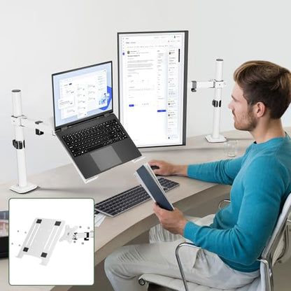 UPGRAVITY White Laptop Desk Mount with Vented Tray for Notebook up to 17 inch, Fully Adjustable Single Laptop Arm Stand Holds up to 17.6 lbs, Clamp on/Grommet Mounting | Fully Adjustable Single Laptop Arm Stand Holds up to 17.6 lbs, Clamp on/Grommet Mount