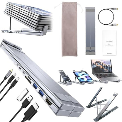 8 in 1 USB C Laptop Docking Station Stand, Portable Foldable Aluminum Hub with 4K HDMI, 100W PD, Dual USB 3.0, SD/TF Card Reader for MacBook Pro/Air, Dell, HP, Lenovo, Surface (1, Upgraded 8-in-1) - color: Upgraded 8-in-1