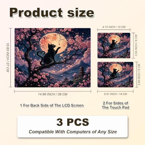 Universal Laptop Skin Sticker Decal 11-15.6 Inches, Cat Cherry Blossom | Reusable Vinyl Sticker for 12.1 13 13.3 14 15.4 Inches Notebook PC, Scratch Resistant Waterproof, Easy to Trim & Apply - color: Cat Cherry Blossom