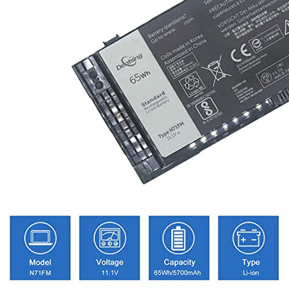 N71FM Battery Compatible with Dell Precision M4600 M4700 M4800 M6600 M6700 M6800 Series Notebook PG6RC FJJ4W T3NT1 11.1V 65Wh/5700mAh 6-Cell - size: 8.23*3.23*0.91 inch N71FM