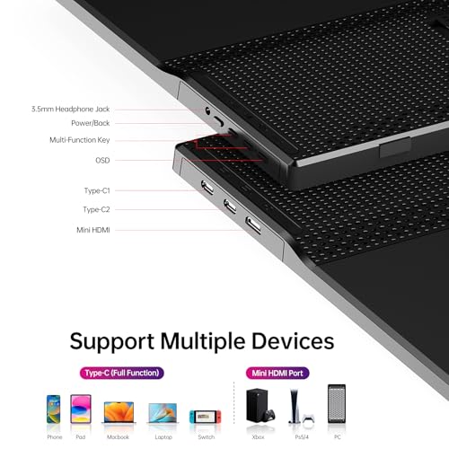 Yxk Portable Monitor 15.6 Inch 1080P 60Hz IPS HDR Ultra-Slim Travel Monitor with Dual Speakers USB-C HDMI Second Screen for Laptop PC Mac Phone Xbox PS4/5 Switch, VESA Kickstand, Zero Frame Gaming - size: 15.6